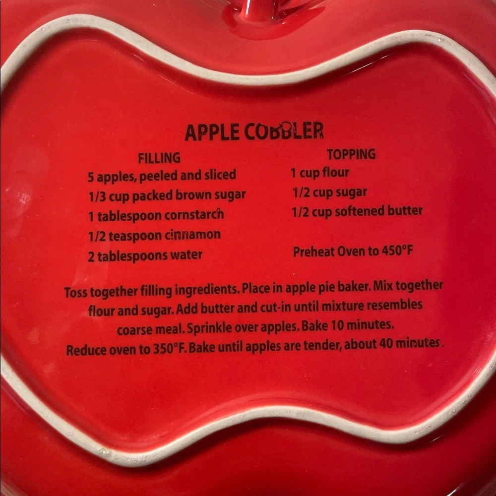 Red Apple Recipe Baking Dish with Green Leaf Accent Handle
